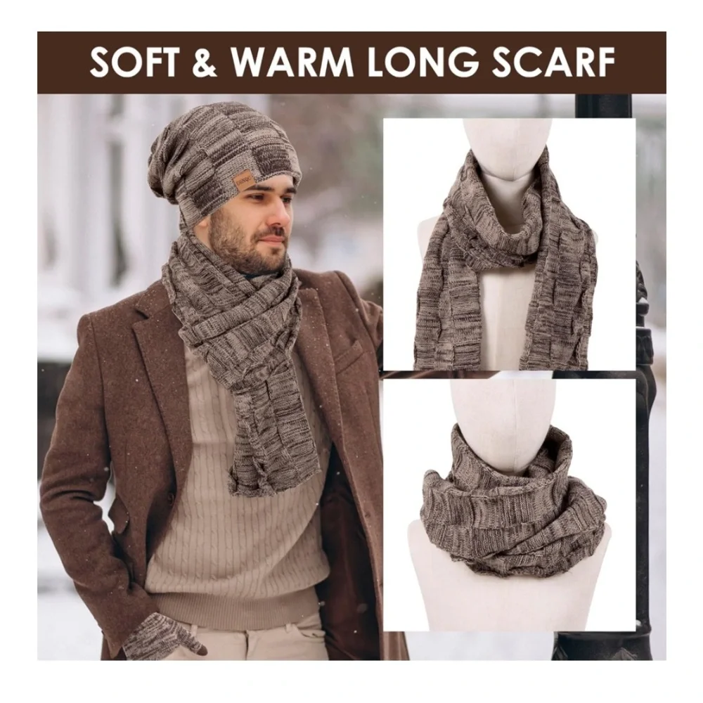 🌹🆕 Black Unisex Winter Accessories Set Hat Scarf and Gloves Christmas Gift - Picture 5 of 8